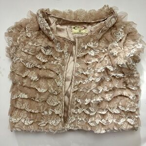 Joyfolie Mia Joy Ruffled Lace Bolero Jacket in Cream